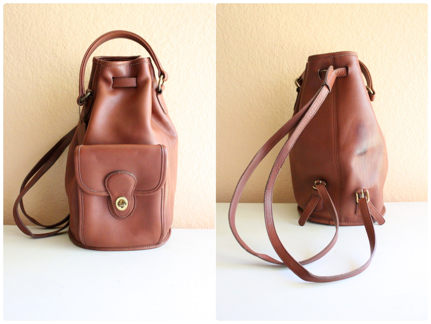 Vintage Coach Tan Color Leather Backpack Coach Leather