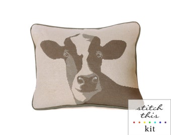 happy cow rustic modern needlepoint kit - diy - contemporary