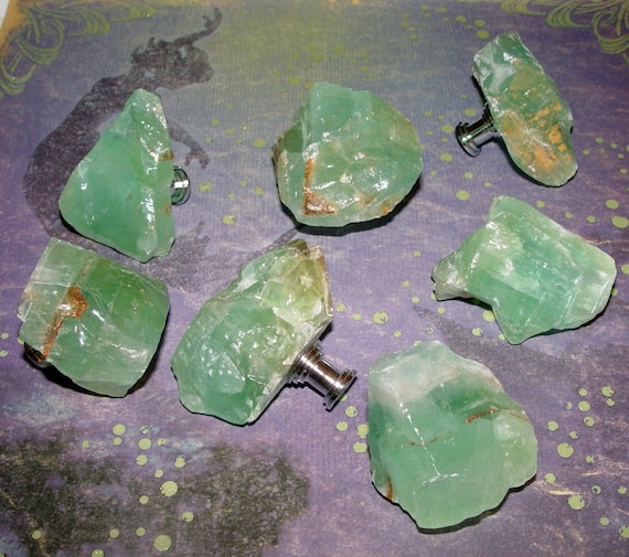 Large Green Calcite Gemstone Drawer Pull Knobs Handles