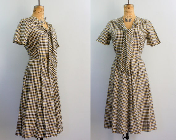 vintage 1940s dress / 40s gingham dress / cotton dress medium