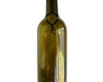 Olive Glass Wine Bottle Candle Holder Hanging Hurricane Lantern