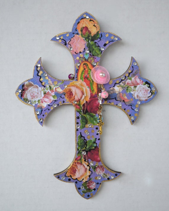 Virgen de Guadalupe Wooden Cross Religious Mexican Art