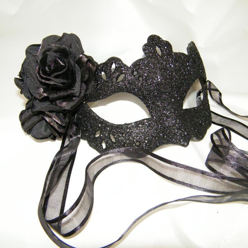 Luxury Black Rose Corsage Venetian Masquerade Mask Masked