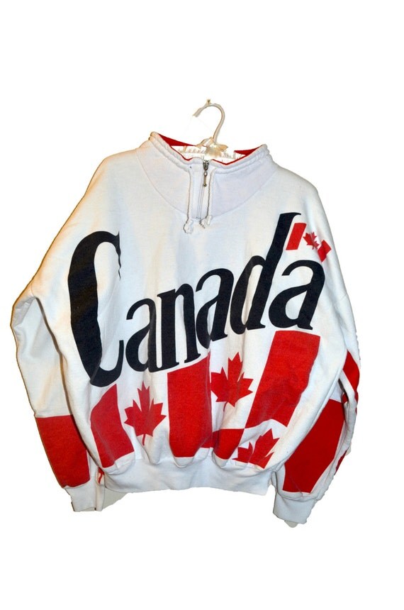 Vintage Canada Sweatshirt Red White Maple Leaves 80's