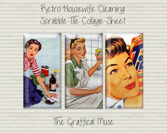 Collage vintage Housewives Sheet Digital Retro housewives Cleaning   Domino 1x2 Vintage