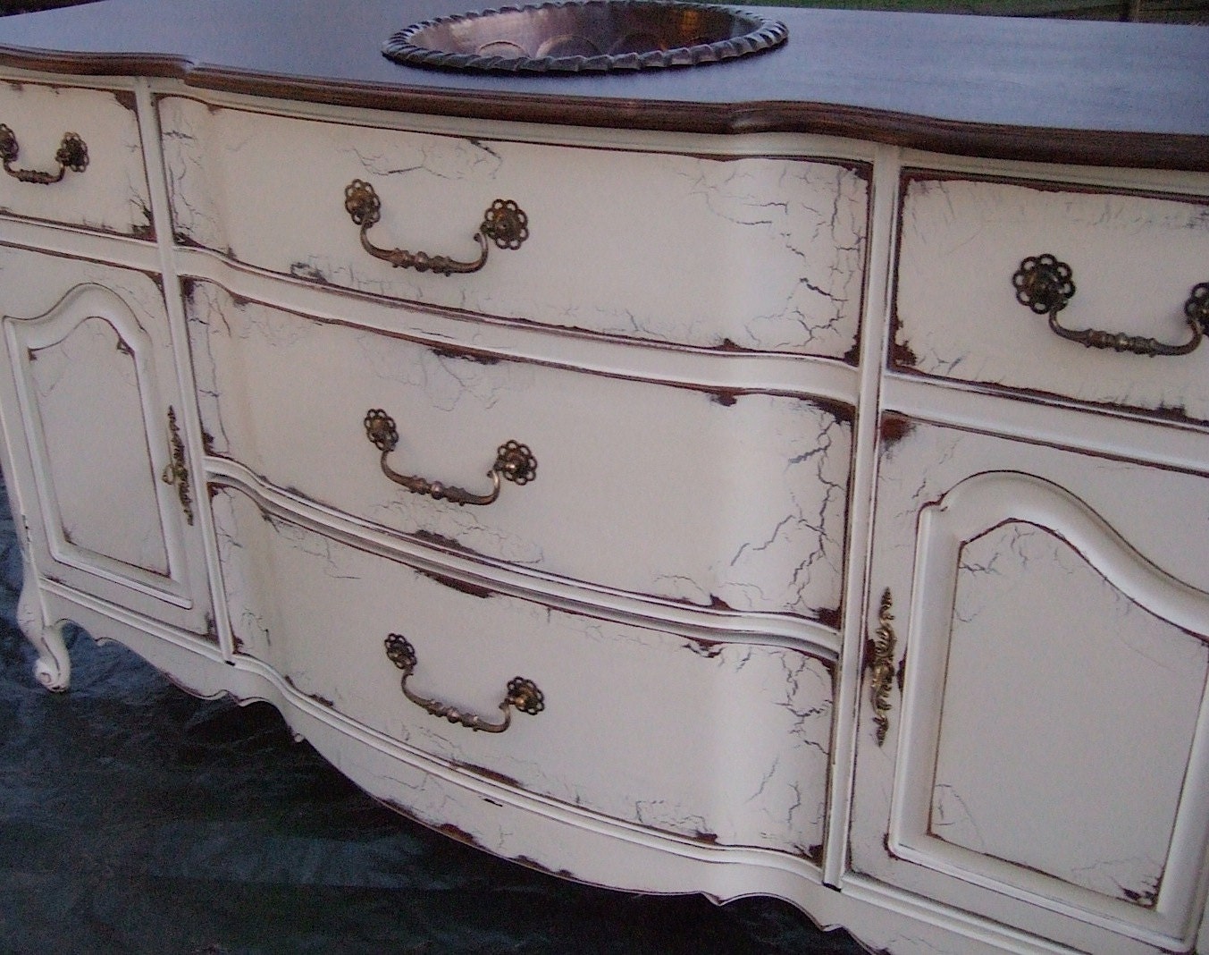 Antiqued French Country Bathroom Vanity in French