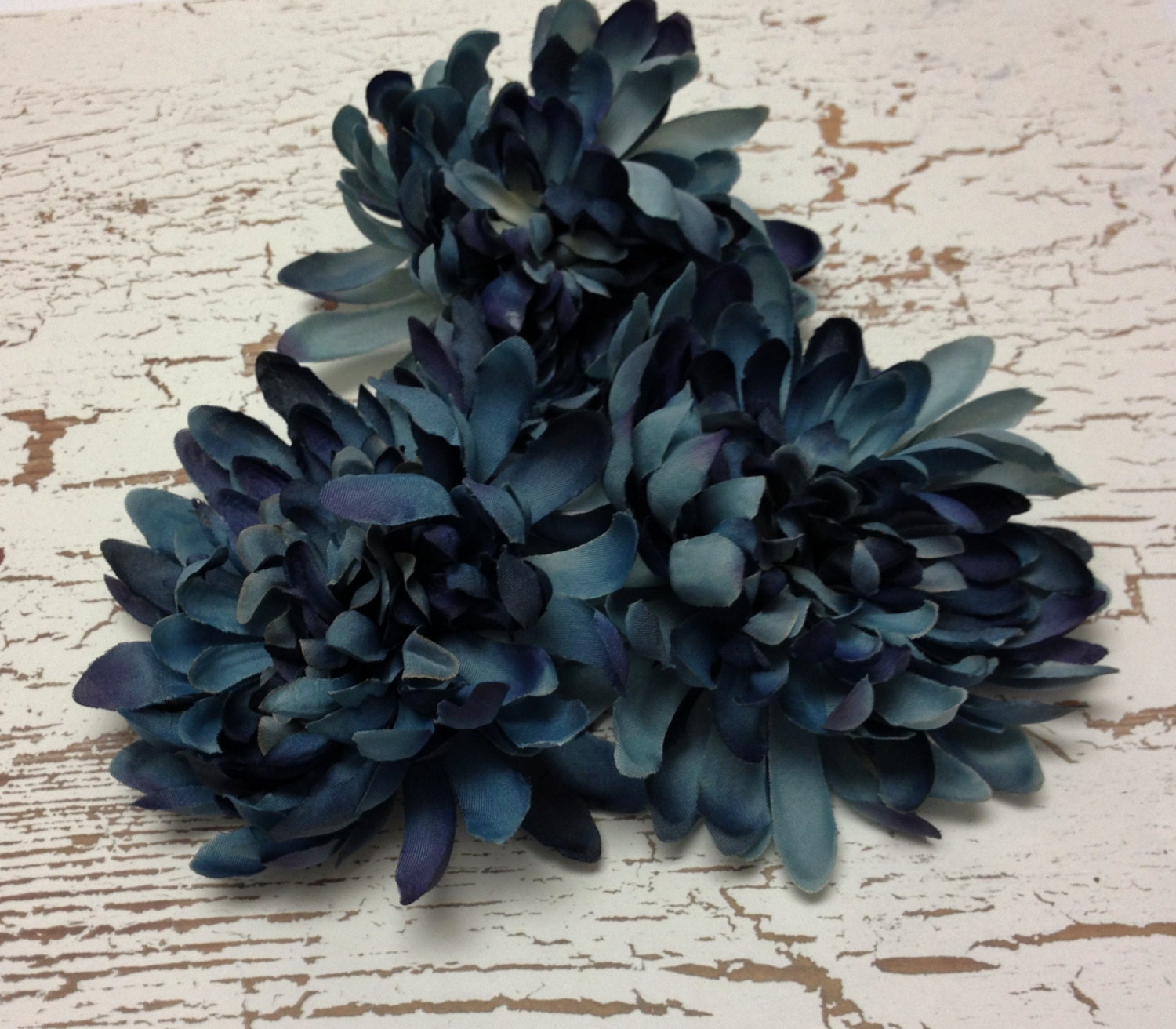 Silk Flowers Three Dusty Blue Artificial Mums by BlissfulSilks