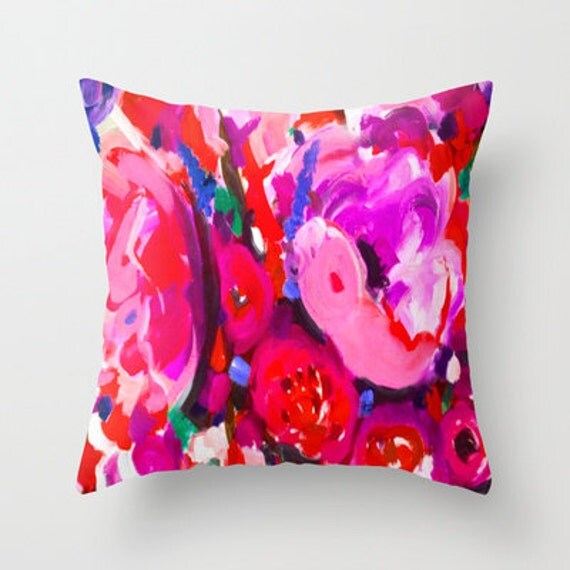 Beautiful Bright Pillow Cover Pink Peony Painting Floral