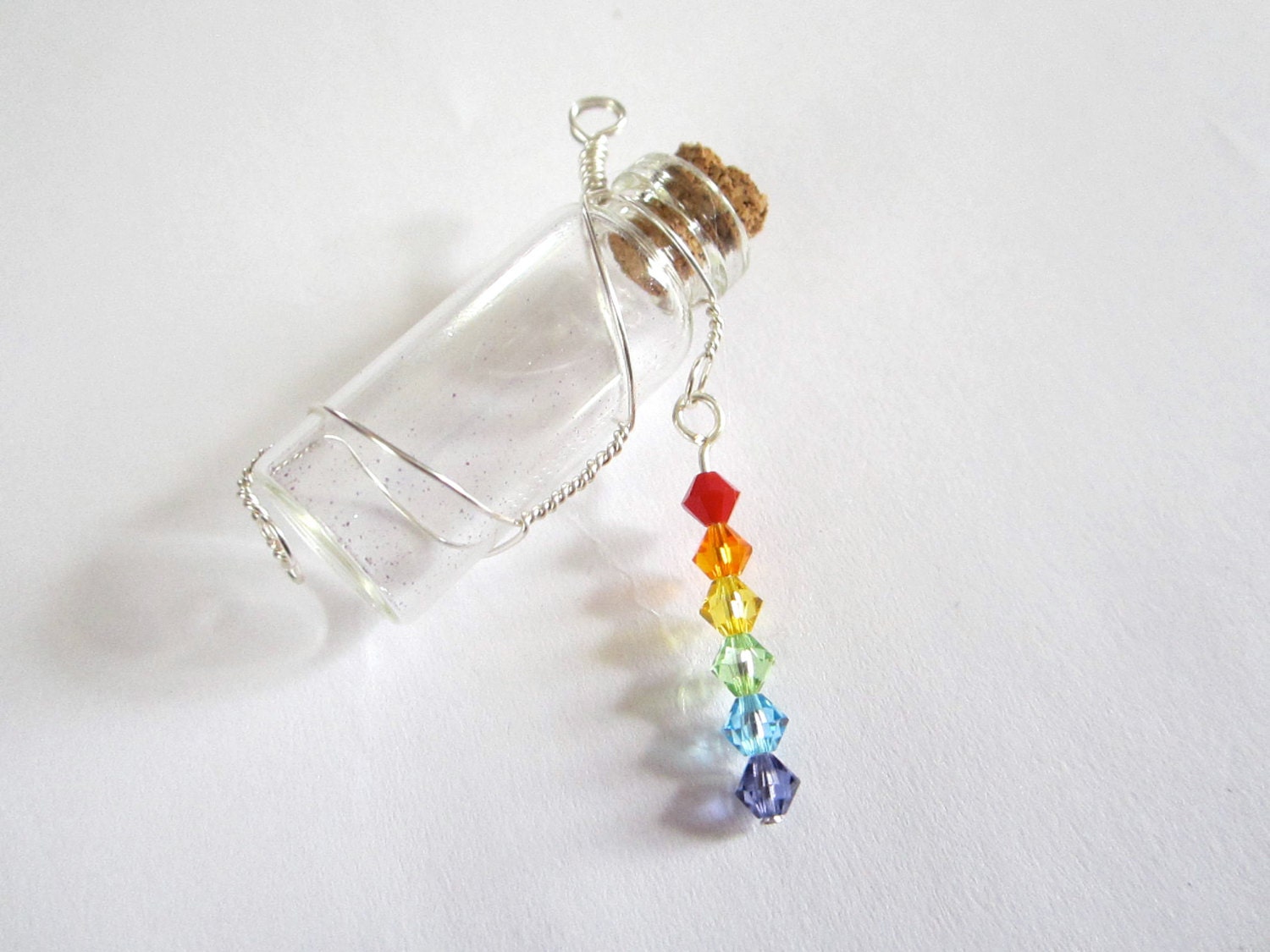 Items Similar To Silver Wire Wrapped Glass Bottle With Rainbow Pendant 