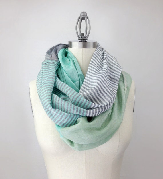 MINT green infinity scarf, MORE COLORS, color block,  silky feel, extra chunky lightweight mint scarf