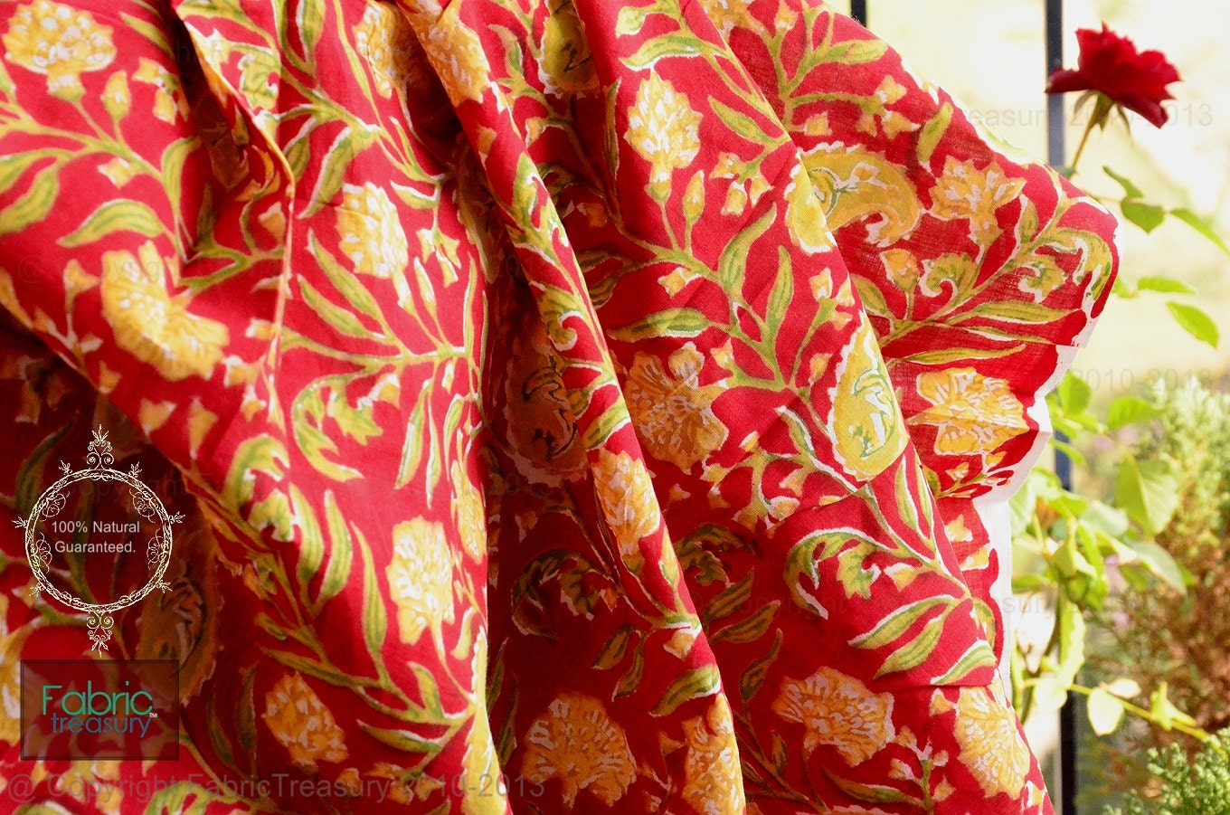 Indian Block Print Fabric. Watercolor Garden of Spring 2013.