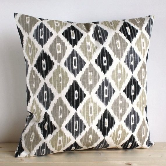 Grey and Beige Ikat Cushion Cover 16 Inch Ikat Pillow Cover Pillow