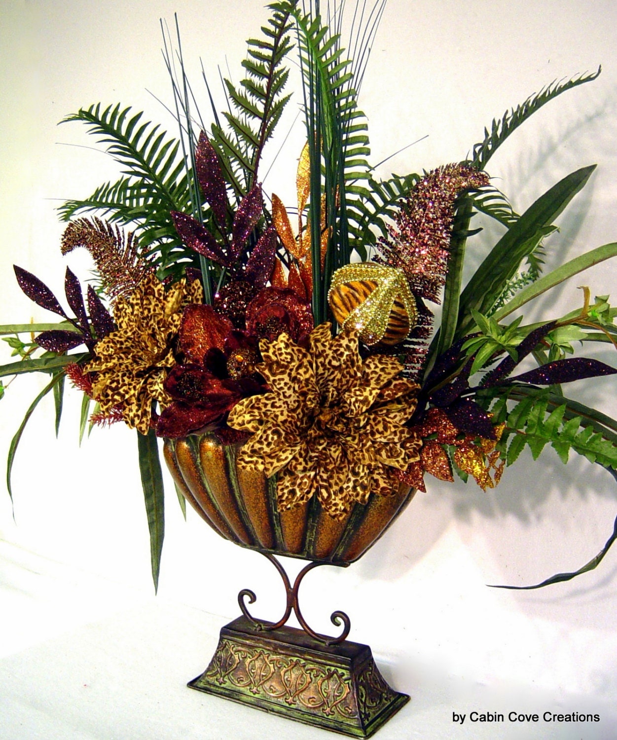 Exotic Leopard Tiger Floral Arrangement Animal Print in Old