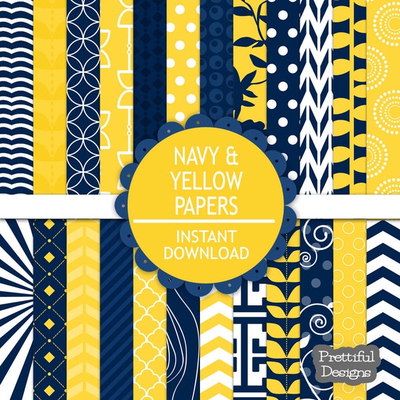 Navy and Yellow Digital Paper Pack - Personal and Commercial Use Il_570xn