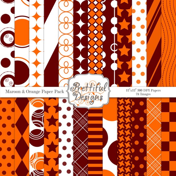 50% OFF SALE Sports Team Colors Digital Paper Pack - Personal and Commercial Use - Maroon and Orange (641) Il_570xn