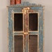 CLEARANCE ITEM Rustic Distressed Painted Wood Indian Glass Storage Cabinet Turquoise Yellow
