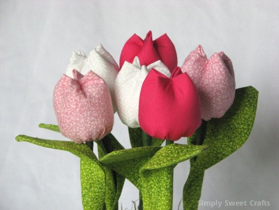 Fabric Tulip Bouquet. Pink ombre flowers. Mother's Day Flower Bouquet. Fabric Flower Bouquet. White Pink Tulips Bouquet.