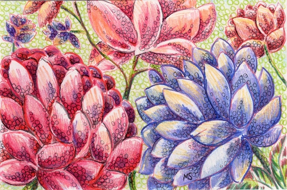 Spring Floral Drawing Color Pencil Drawing Pen and Ink