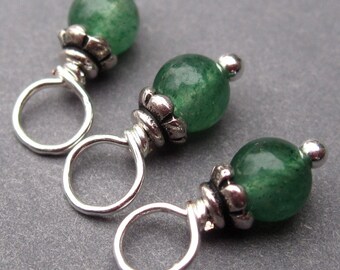 Aventurine Charm, Dark Green Aventurine Gemstone, Wire Wrapped Bead Dangles with Petite Bead Caps 3.5mm