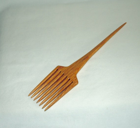 Hair Pick Hair Comb in Antique Red Oak Wood