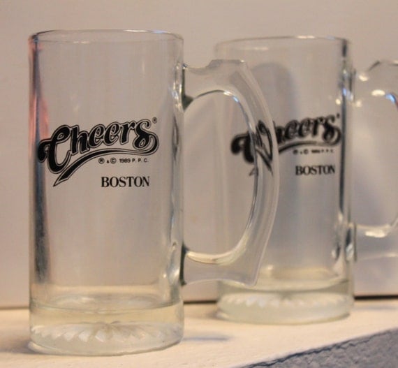 Vintage Beer Mug Pair Cheers Boston Glass Mugs Tv