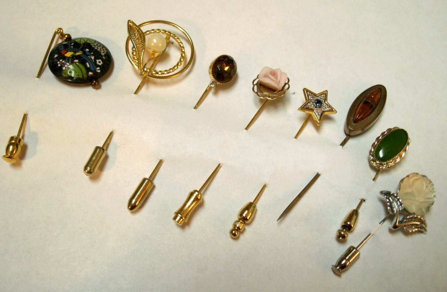 Vintage stick pins 8 cloisonne gold filled Whiting Davis