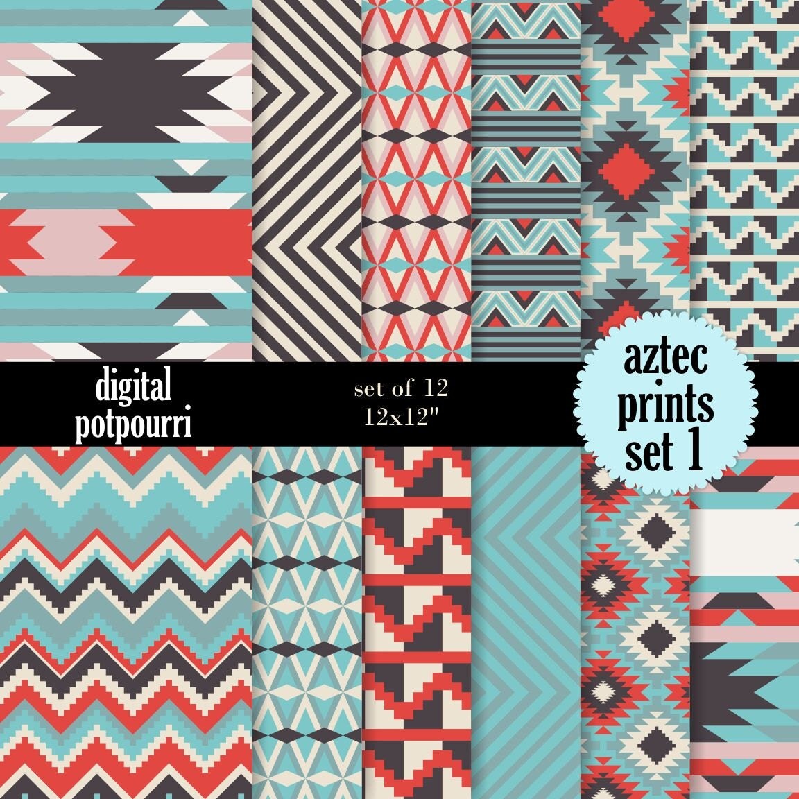 buy2get1 aztec digital paper pack aztec prints set 1 12