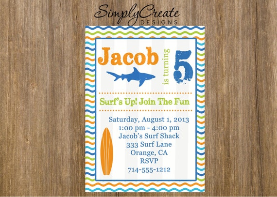 Surf Party Invitation 5x7 Invite Jpeg DIGITAL File Il_570xn