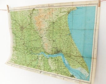 Map of South Yorkshire and Humber - Large Vintage Map - Barthlomews Map