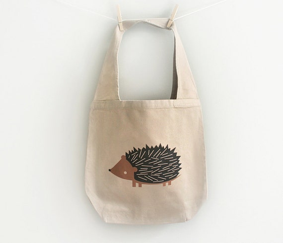 Hedgehog large tote bag. 12 oz cotton canvas.