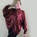 Satin Blouse 80s Vintage Burgundy Blouse Batwing Sleeves