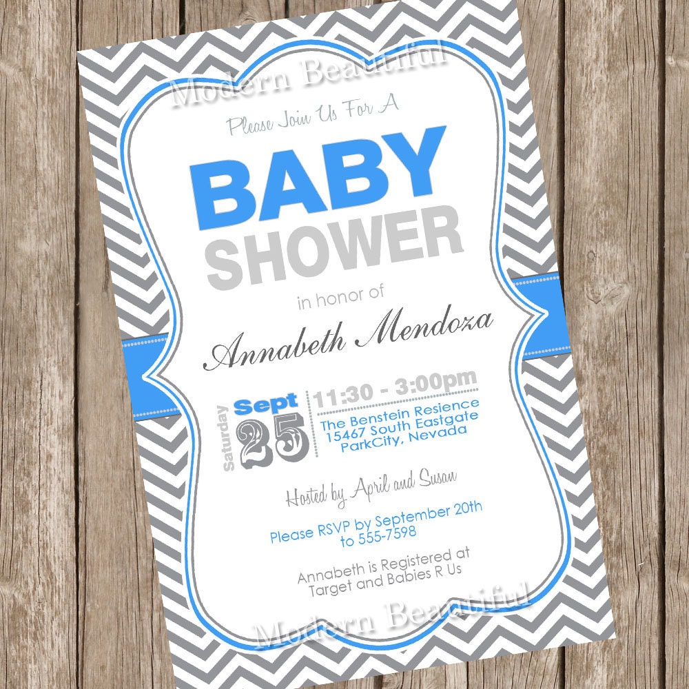 Blue And Grey Baby Shower Invitations 3
