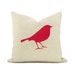 16x16 decorative throw pillow - Bird pillow cover - Modern home decor - Natural beige throw pillow cover with red bird print - Woodland