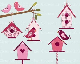 Valentine clip art,  bird clip art, bird house clip art images, royalty free clip art- Instant Download
