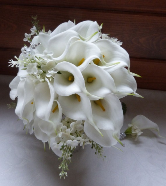 White Calla lily wedding bouquet Real touch mini white calla