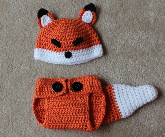 Items similar to Newborn Baby Fox Hat and Diaper Cover Set, Photography ...