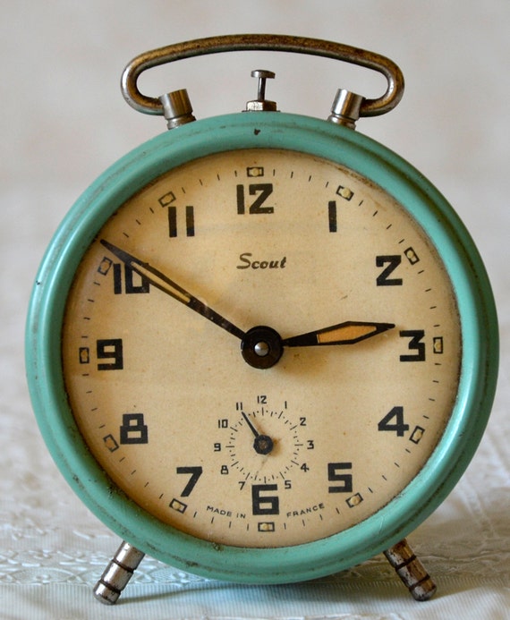 French Alarm Clock Almond Green Sea Green