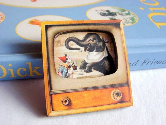 3D Brooch  Circus Clown And Elephant Tea Party  by mimiandlucy