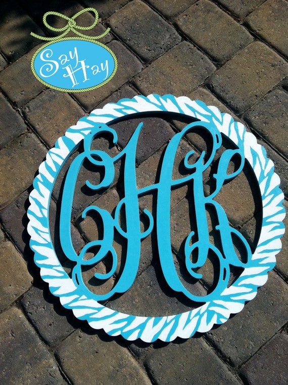 24 Wood Interlocking Monogram Cutout with Scalloped by SayHayGifts