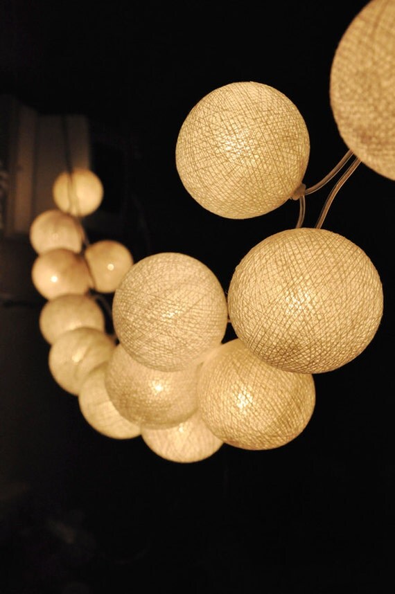 Handmade White cotton ball string lights for