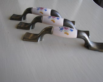 Vintage Brass with Porcelain Drawer/Cabinet Pulls