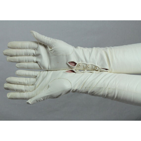 White Kid Leather Opera Gloves Mousquetaire Gloves