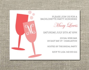 Champagne Monogram Bachlorette Party Invitation