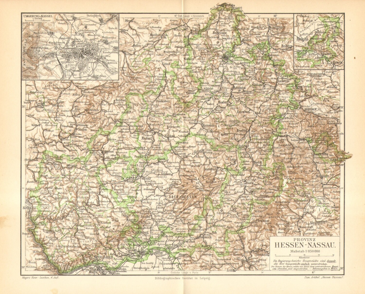 1905 Original Antique Map Of Hesse Nassau Province German 7405
