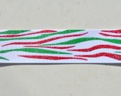 Bright glitter holiday sparkly zebra stripes on white 7/8" grosgrain ribbon- Christmas Il_170x135