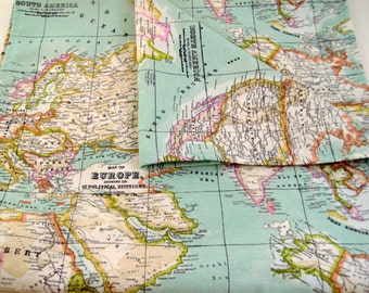 map fabric runner, 6ft table runner, world map table runner, map table runner, world table runner, blue table runner, map table cloth