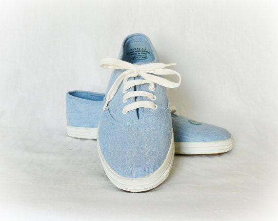 Vintage 80s Tennis Shoes 7.5 Light Blue Keds NOS