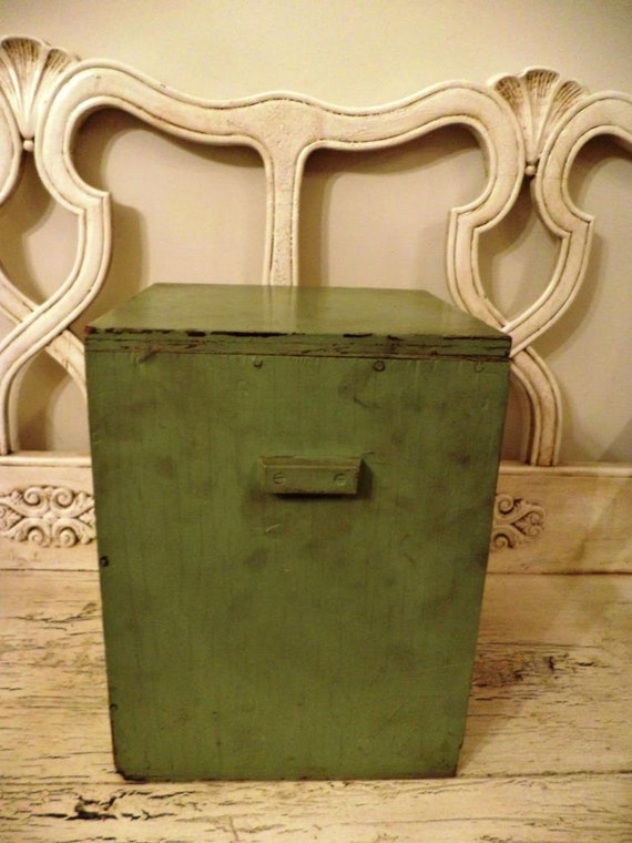 Small Wooden Storage with Drawers Rustic Green Chest