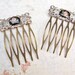 Petite Hair Comb With Vintage Porcelain Cabochon -Set of Two- Whitewashed Hair Comb with Black And Blush Floral Limoges,Shabby Chic,Bridal
