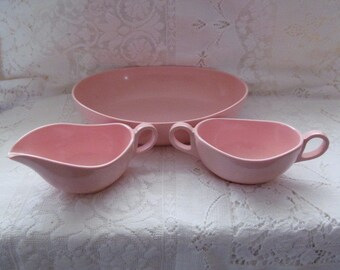 Vintage Pink Melmac Creamer Sugar and Serving Bowl Matching Set